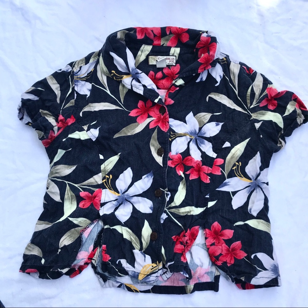 Caribbean Joe Floral Button-Up Top Petite Size PM